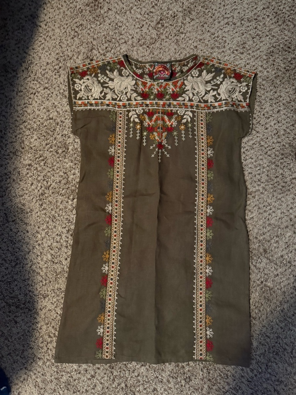 Johnny Was Olive Embroidered Floral Yoke Top